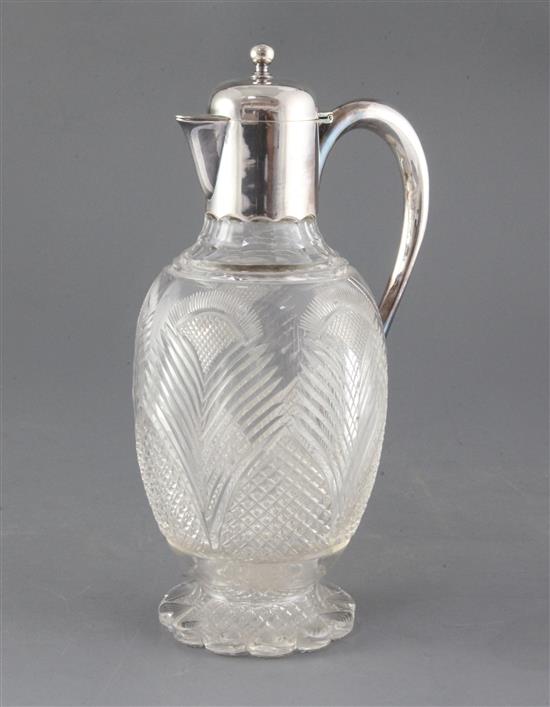 A late Victorian silver mounted cut glass claret jug by Mappin Brothers, 27cm.